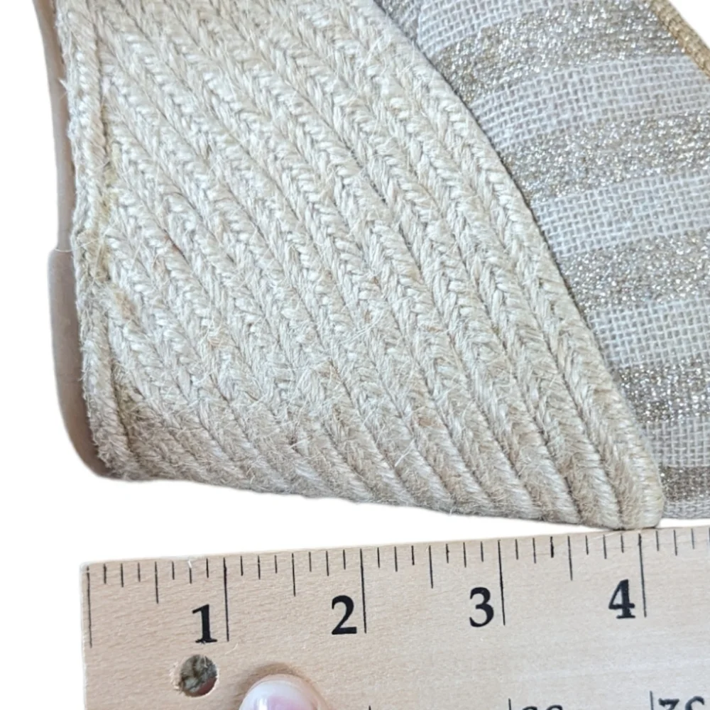 NINE West Cream & Metallic Striped Rope Platform Wedge Slip On Espadrilles (10)